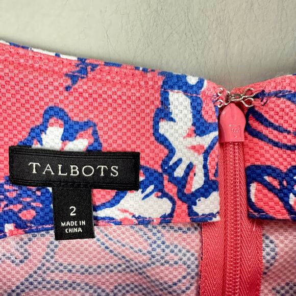 Talbots Pink Blue Floral Sheath Dress Textured Basketweave 2 XS - Picture 5 of 8